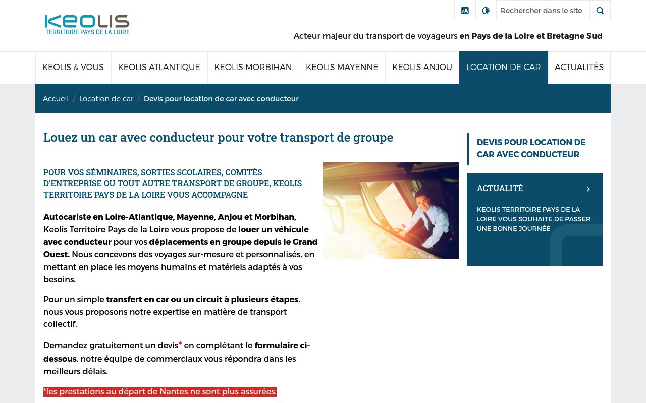 Apercu du site Keolis Territoire Pays de la Loire